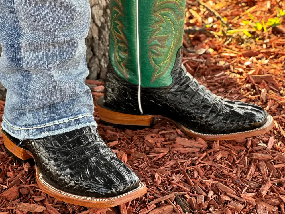 Men’s Black Crocodile Leather Boots With Green Shaft