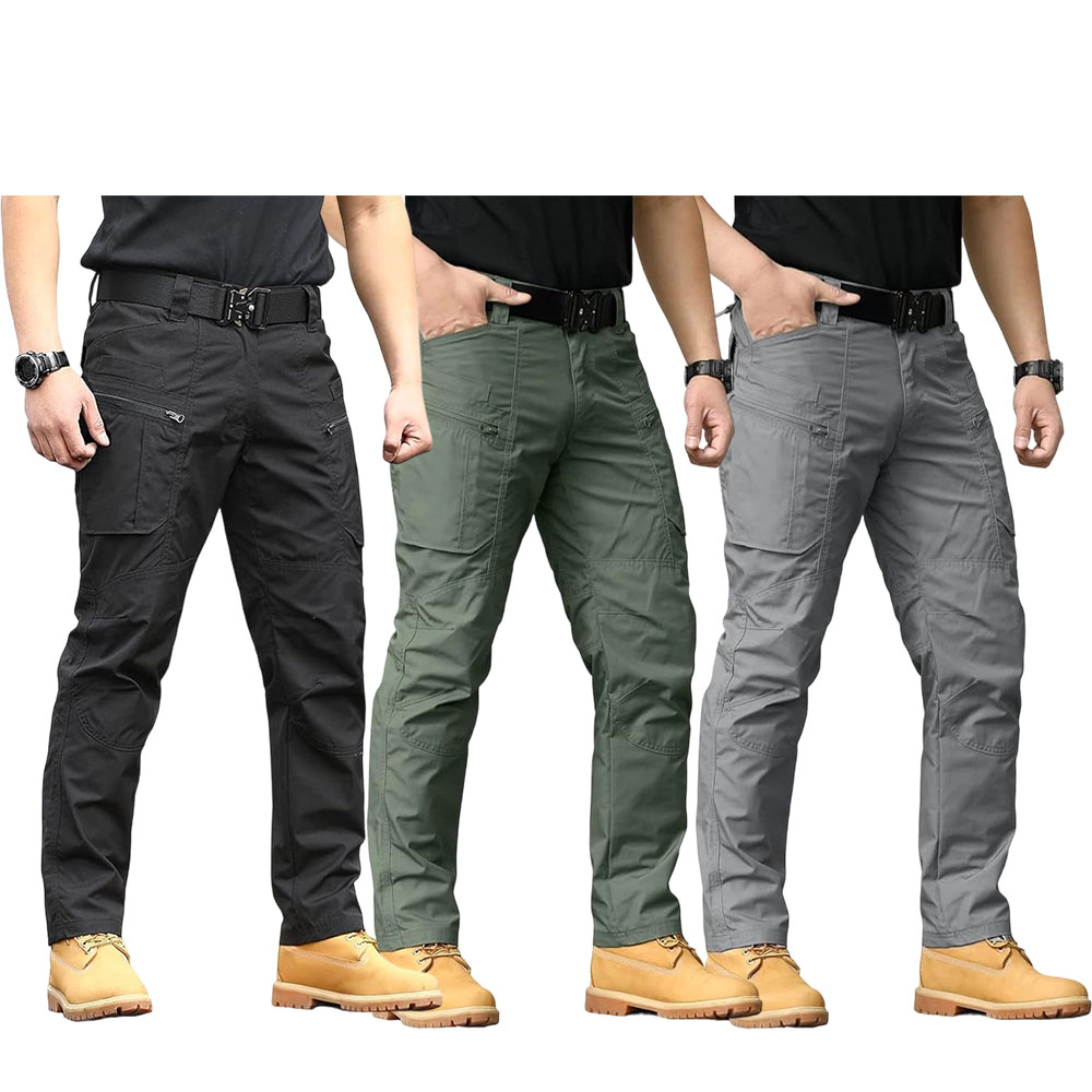 Men's Multi-Functional Tactical Work Pants, Casual Fitted Trousers, Durable Non-Stretch Fabric, Hiking & Outdoor Wear, Zipper Pocket Design, Casual Style