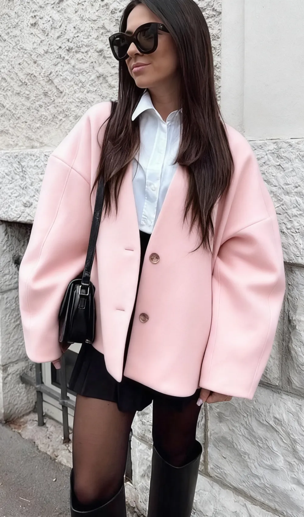 Women's Solid Button Front Pocket Woolen Coat