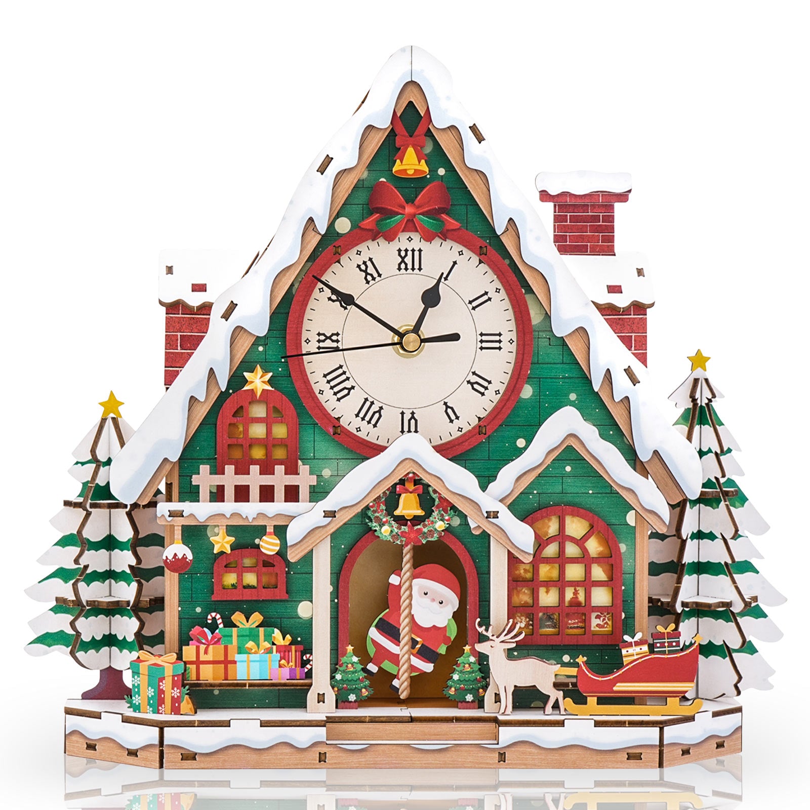 Christmas Snow House â€“ DIY Wooden Clock, 3D Puzzle Craft Kit
