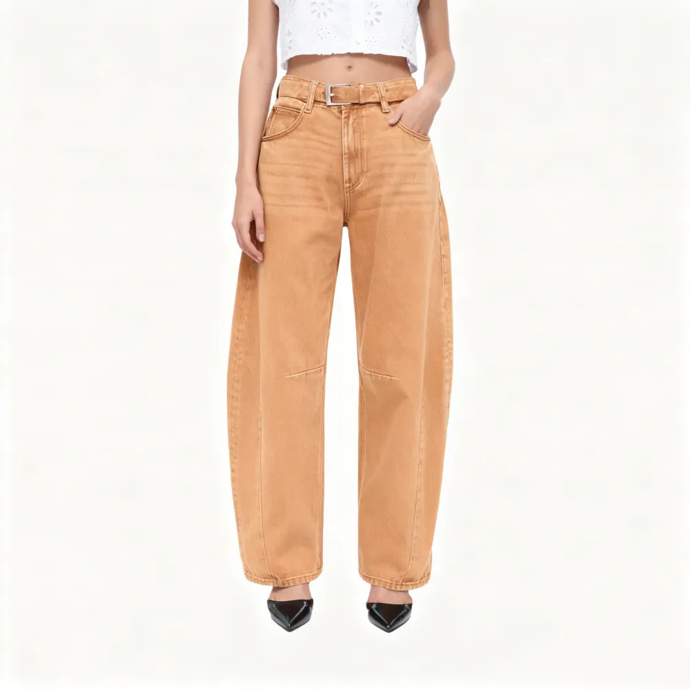 Women High Waist Baggy Barrel Leg Jeans