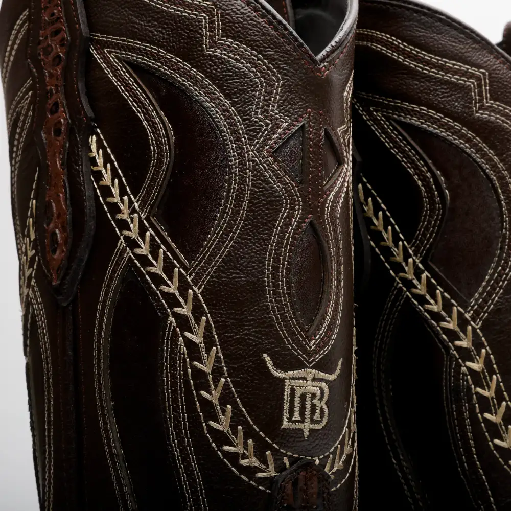 Brown Caimán Hornback Leather Boots -Square Toe