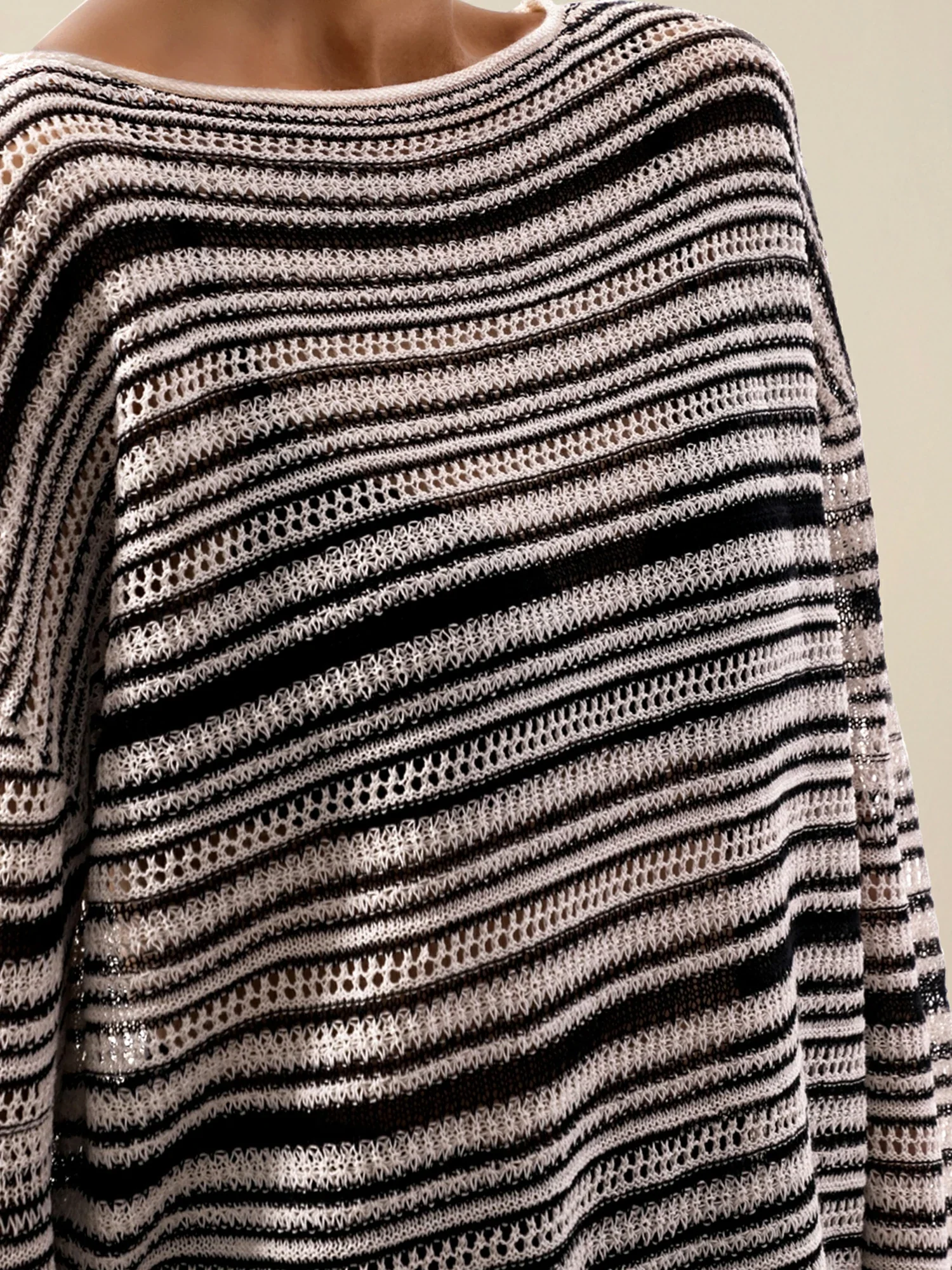 Lyocell & Silk Boat Neck Long Sleeve Striped Top