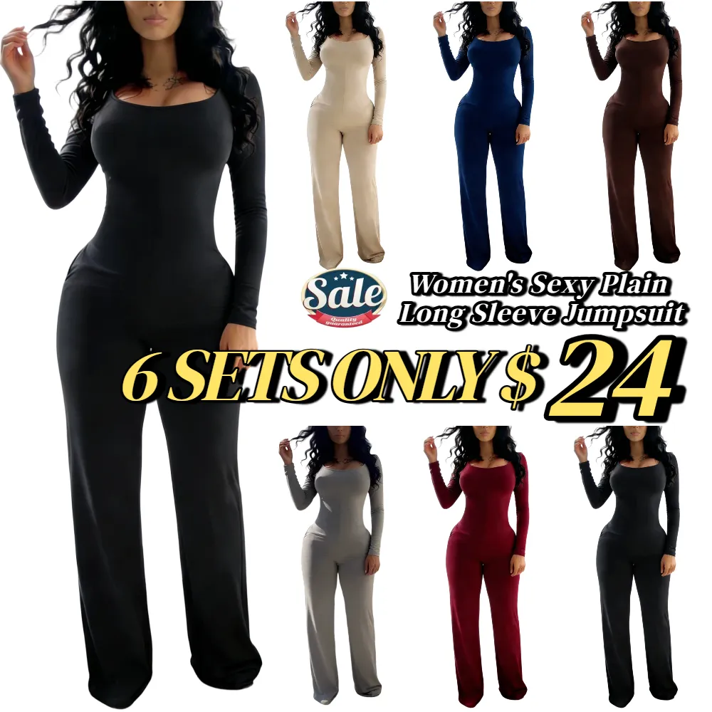 Women's Sexy Plain Long Sleeve Jumpsuit