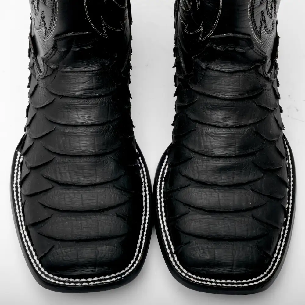 Black Jumbo Python Leather Boots - Square Toe