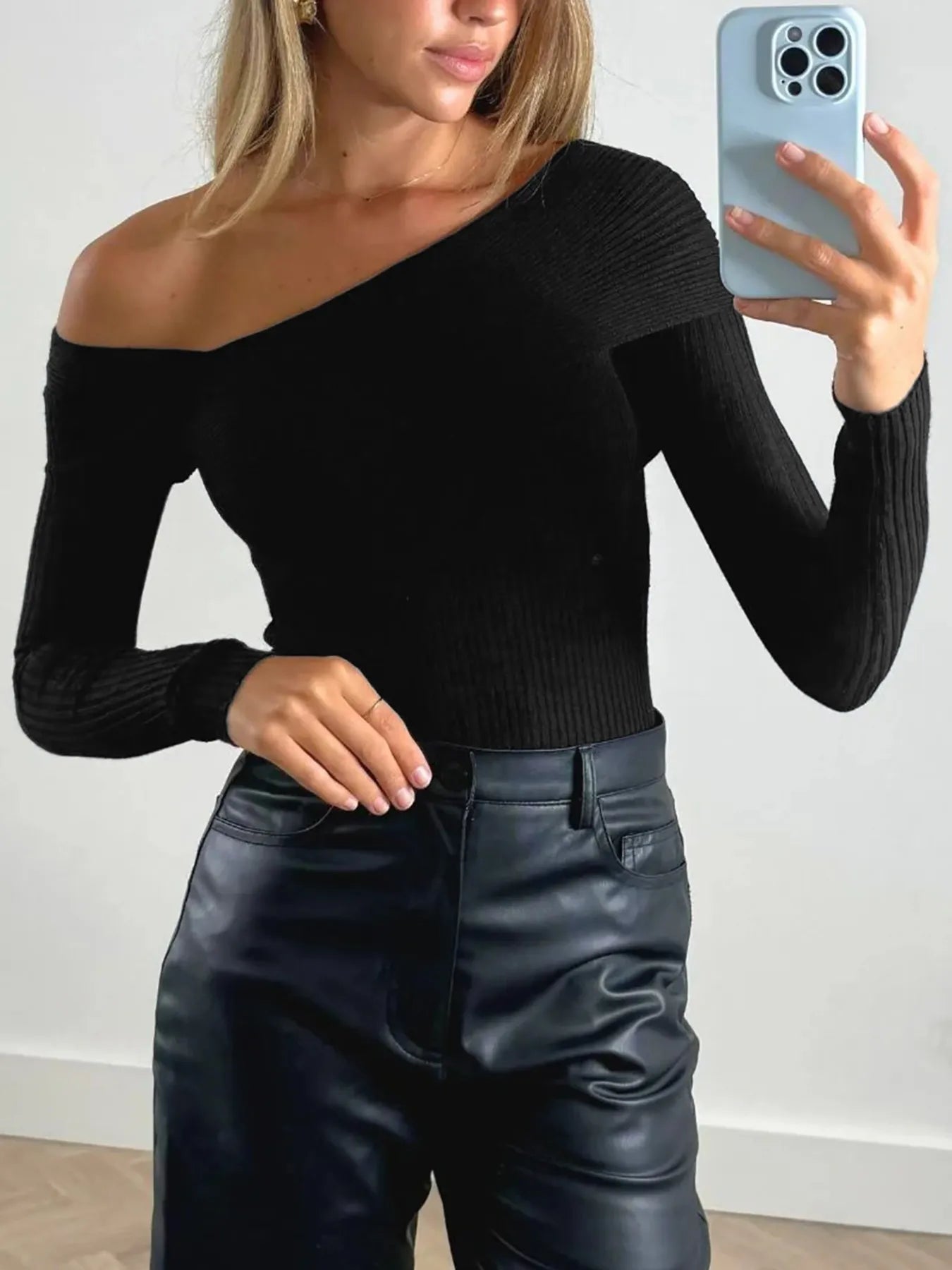 Off-Shoulder Ribbed Knit Top