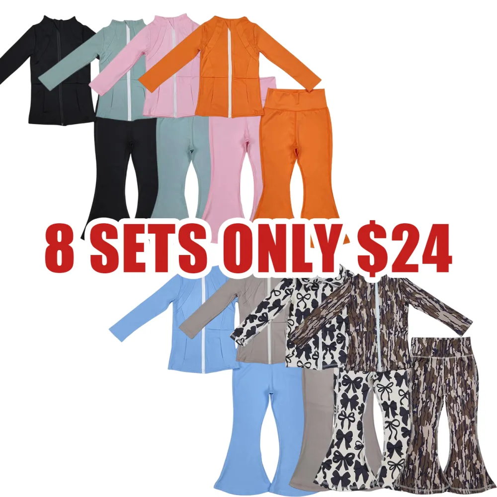 Girls’ Solid Color Long Sleeve Yoga Set – Soft & Stretchy