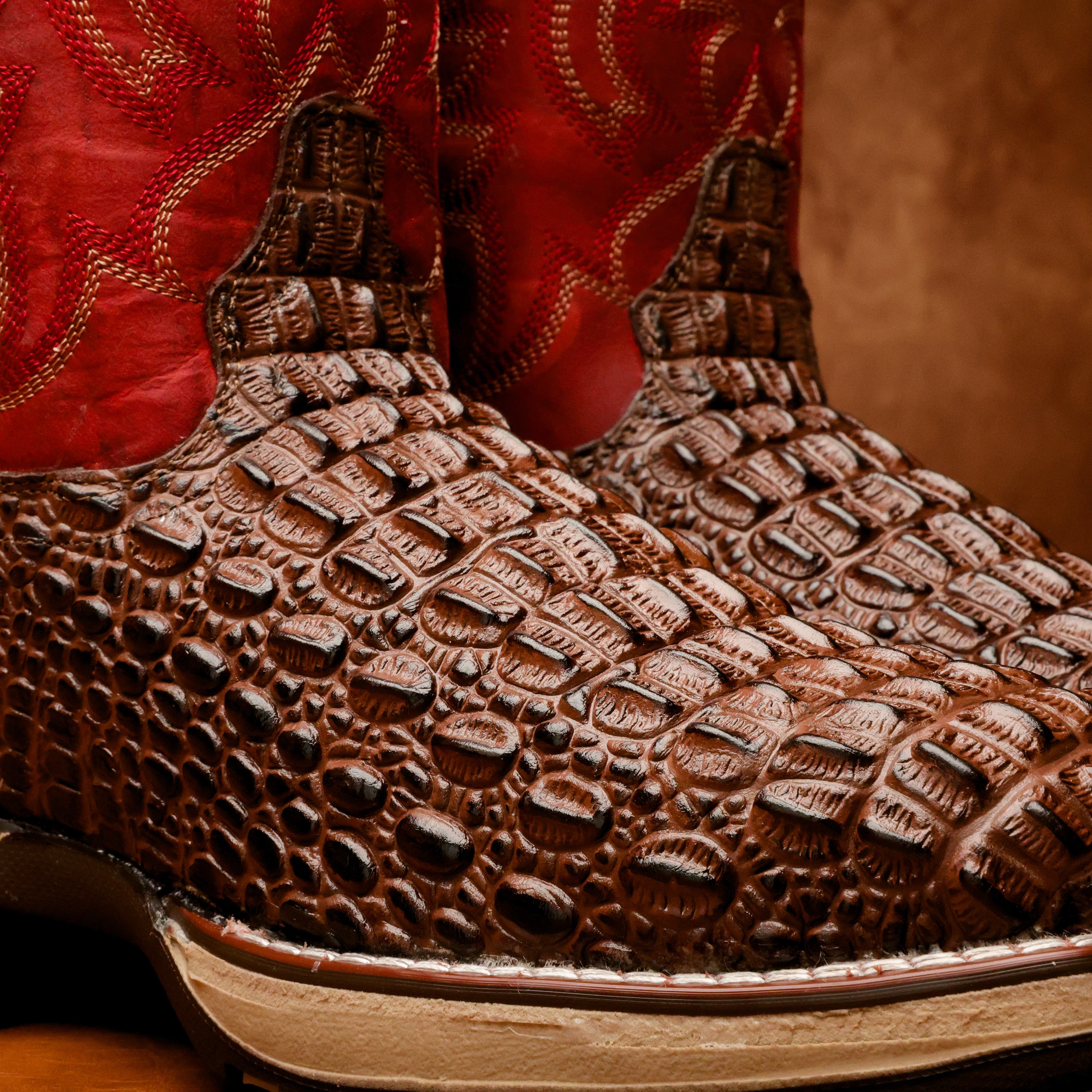 Brown Caiman Hornback Leather Boots With 3D Lightweight Sole - Composite Toe