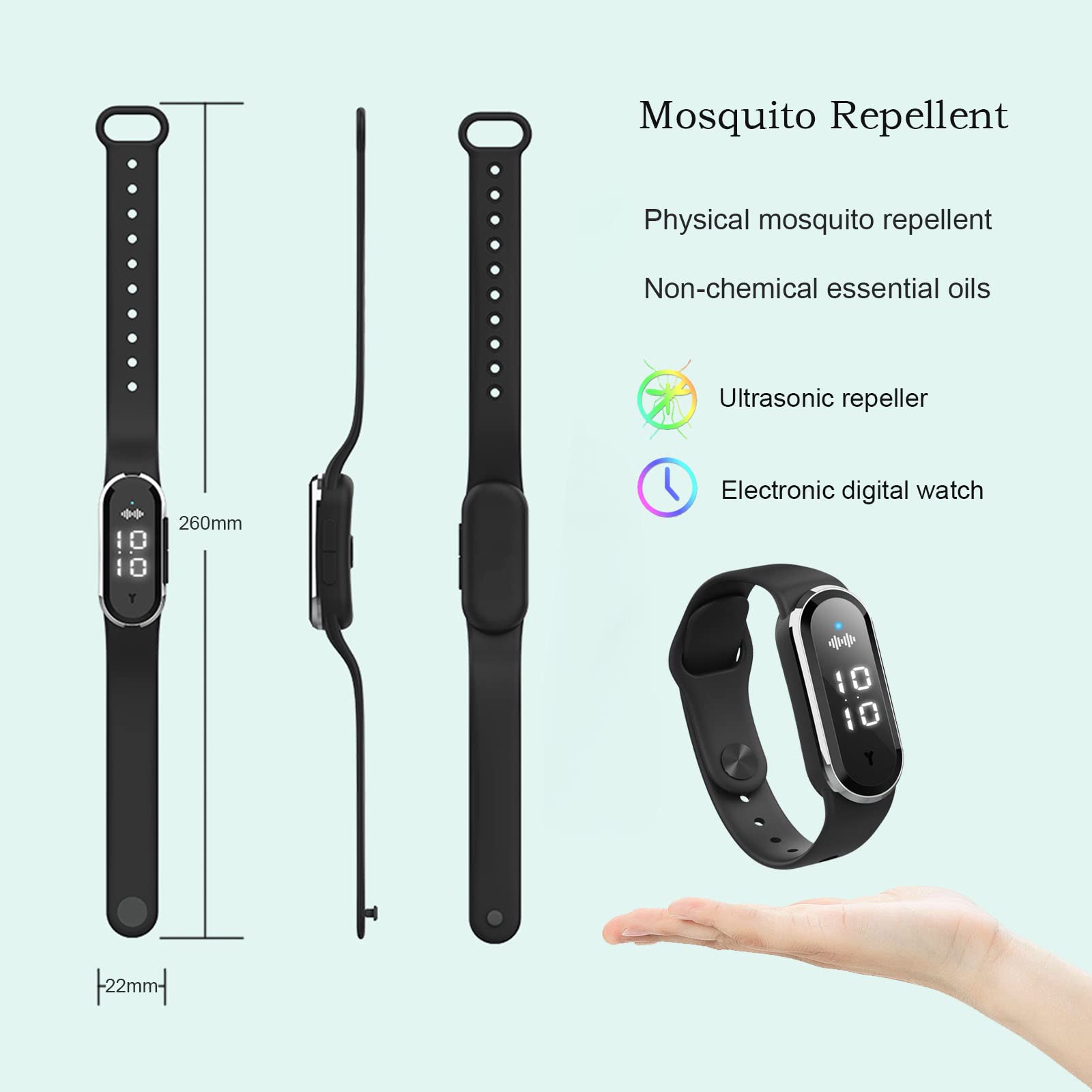 M21 Ultrasonic Anti Mosquitoes Wrist Band, Anti Static Electricity Smart Watch Clock