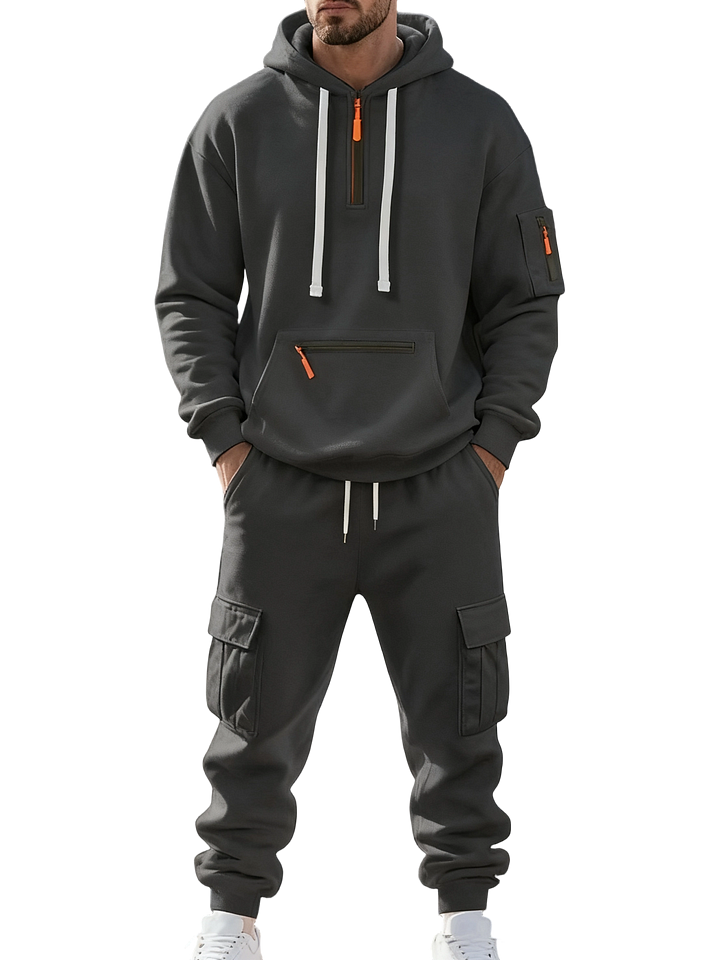 Men’s Winter Fleece-Lined Set – Warm Casual Workwear Outfit with Multi-Pocket Jacket & Pants