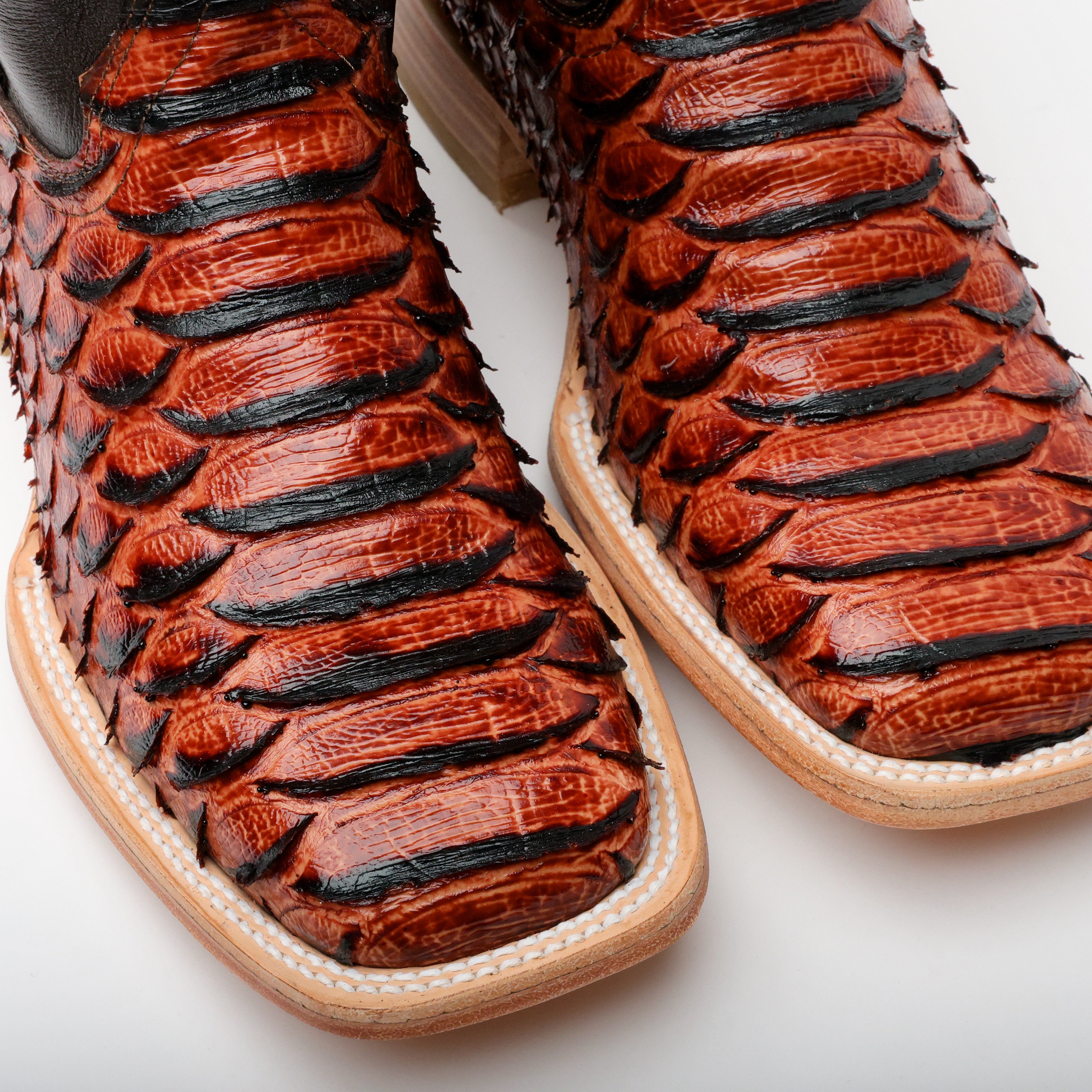 Cognac Python Leather Boots - Square Toe