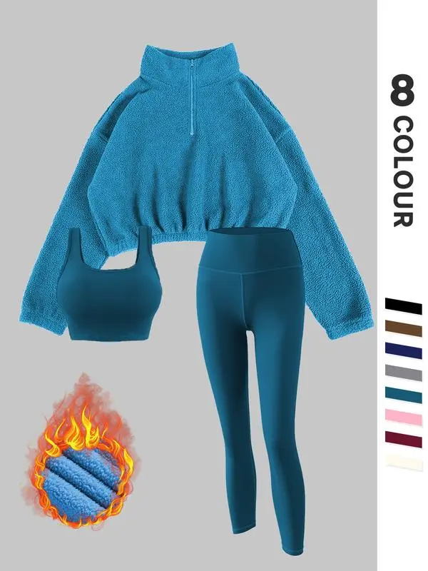 Women's Solid Thermal Lined 3-Piece Tracksuit Set