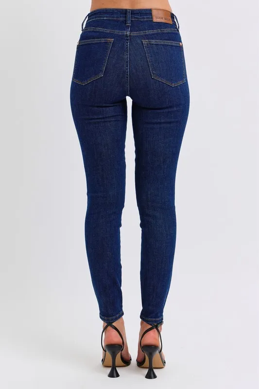 Blue Full Size Midi Rise Tummy Control Classic Skinny Jeans Plus Size