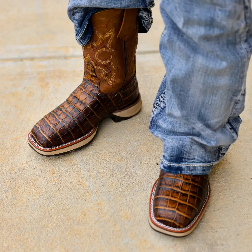 Honey American Caiman Gator Belly Leather Boots With 3D Lightweight Sole - Composite Toe