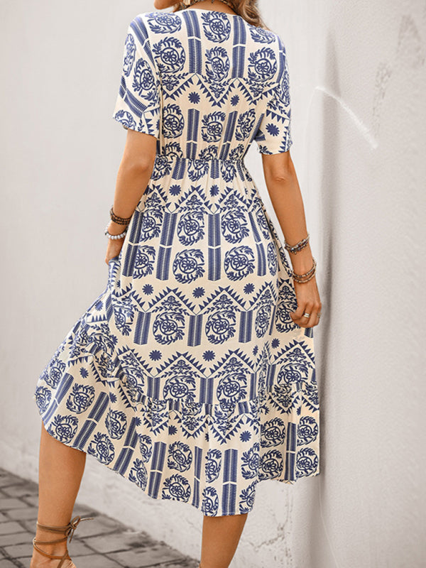 Simple casual A-line ethnic style printed dress
