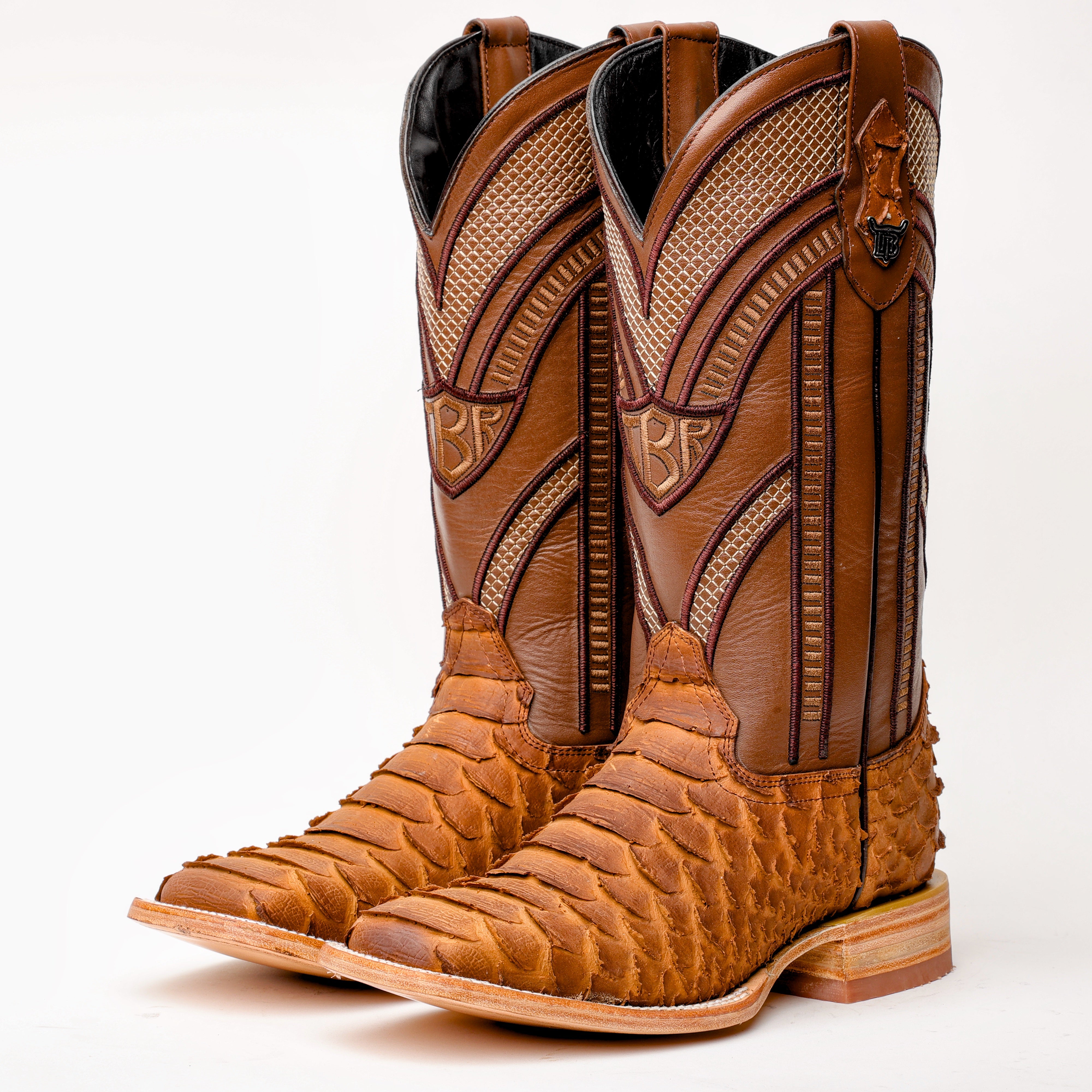 Matte Tan Jumbo Python Leather Boots - Square Toe