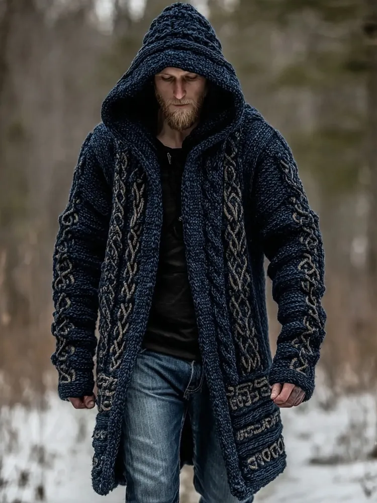 Men's Viking Inspired Vintage Chunky Knit Sweater Coat