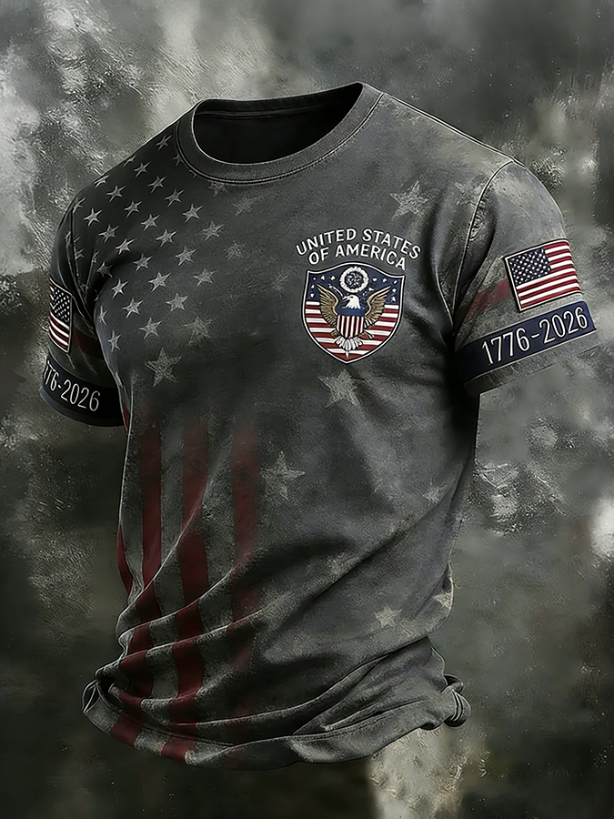 Men'S Casual American Founding Celebration Personalized Printed Round Neck T-Shirt