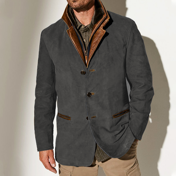 Men's Vintage Carlsbad Calfskin Leather Blazer With Merino Shearling Collar