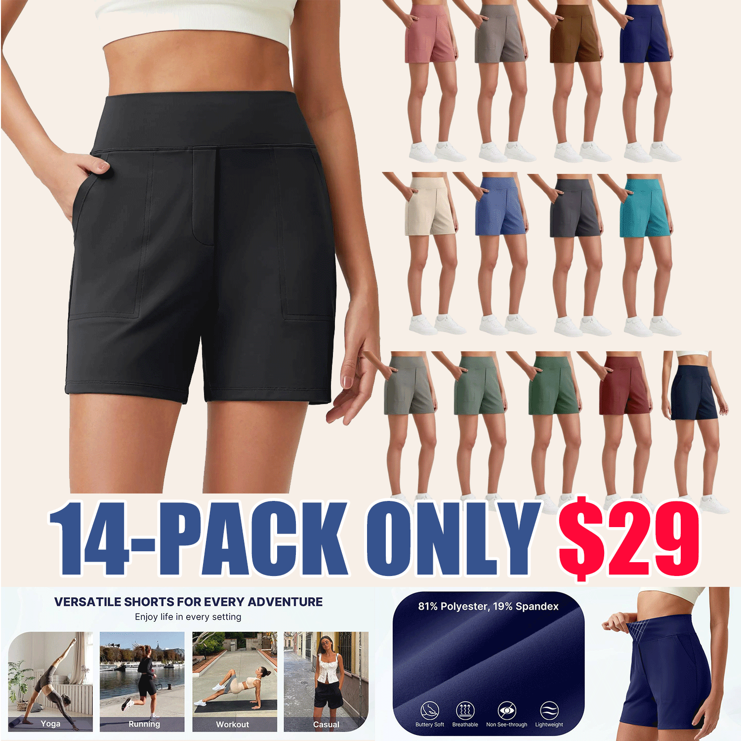 ✨Women’s High-Waisted Athletic Shorts – Quick-Dry Running & Yoga Shorts with Pockets