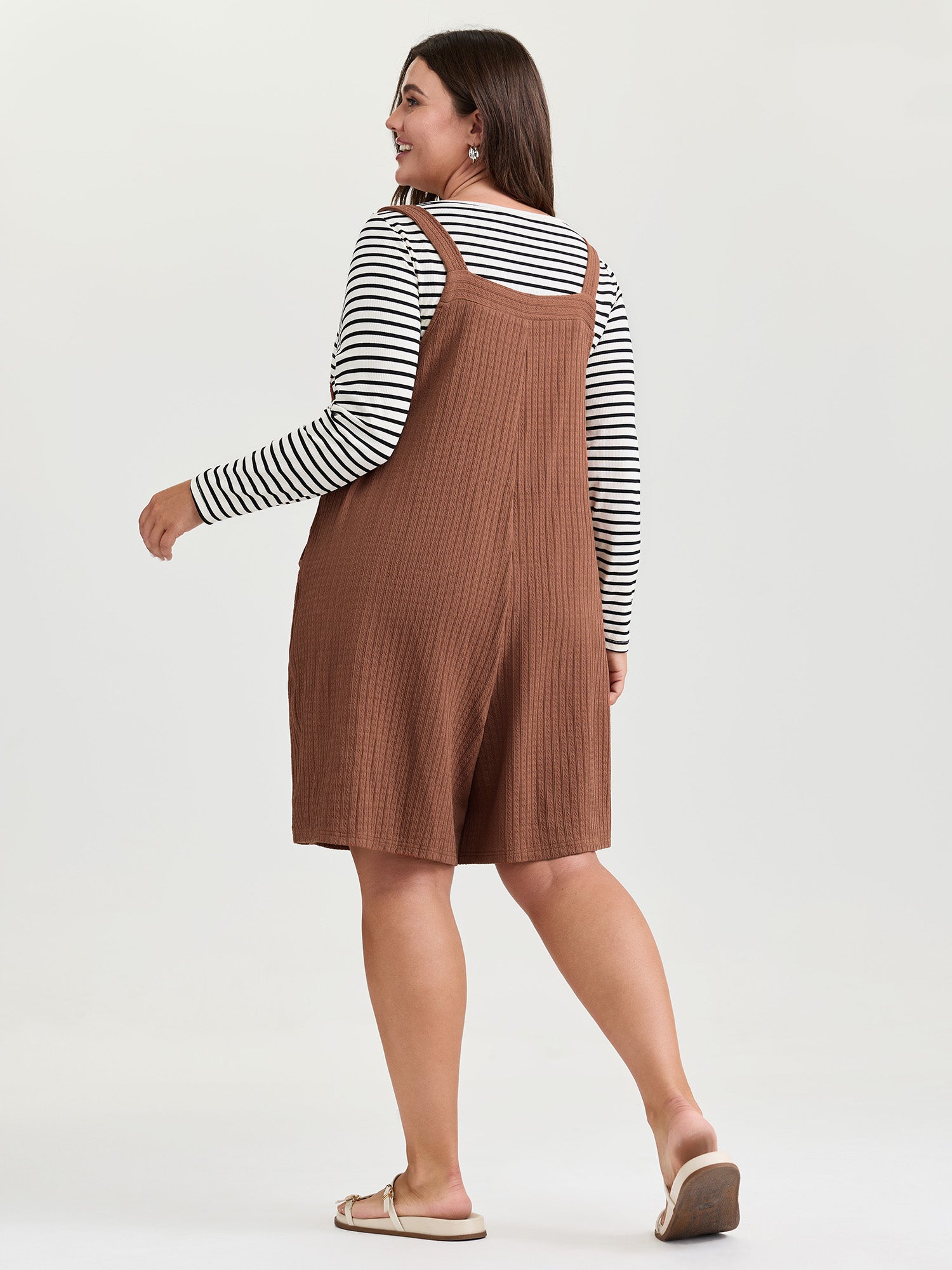 Textured Pleated Front Overall Cropped Jumpsuit