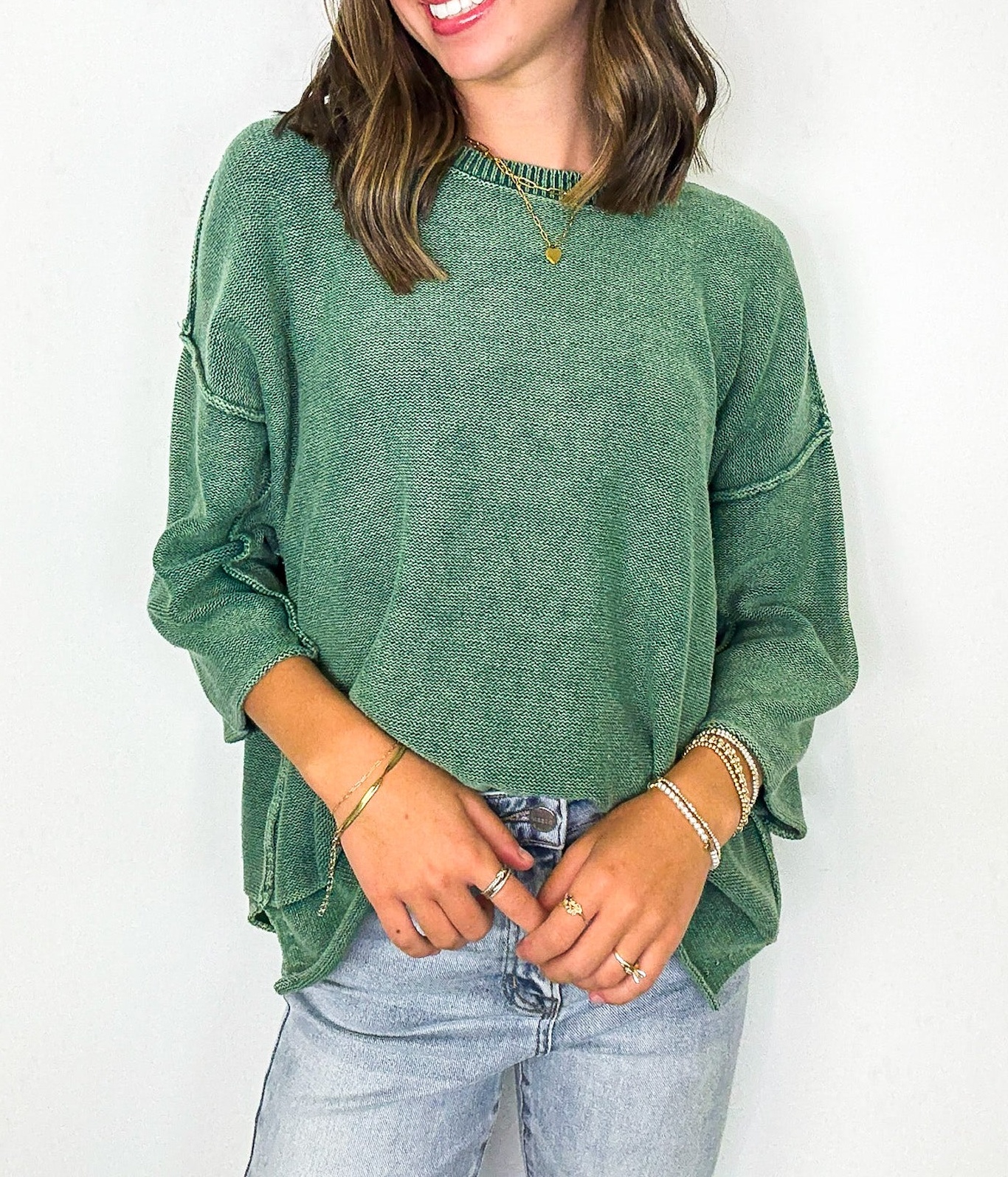 Cozy Fade Washed 3/4 Sleeve Relaxed Sweater