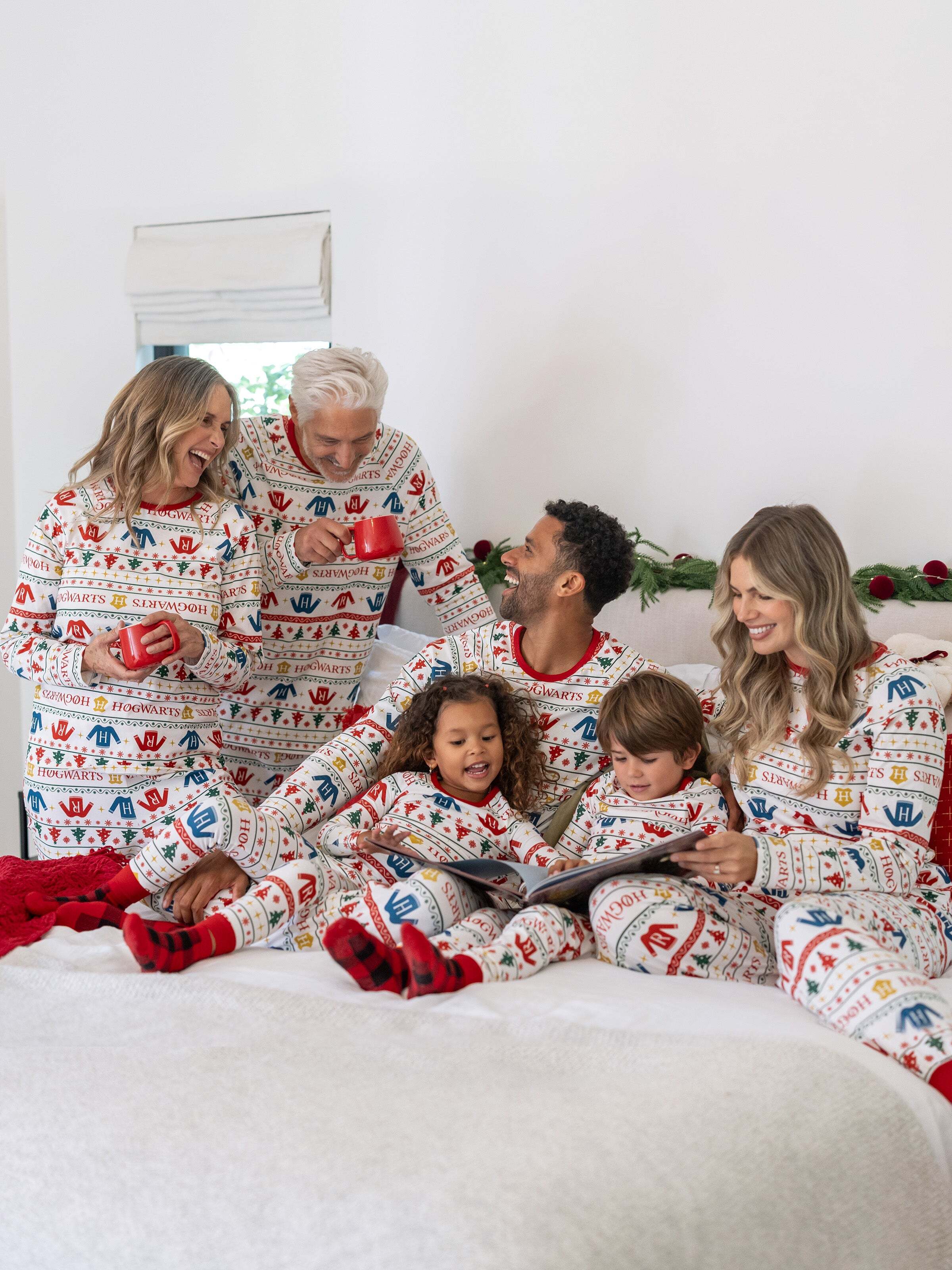 Christmas Matching Family Organic Cotton Snug-fitting Pajamas Sets with Socks White