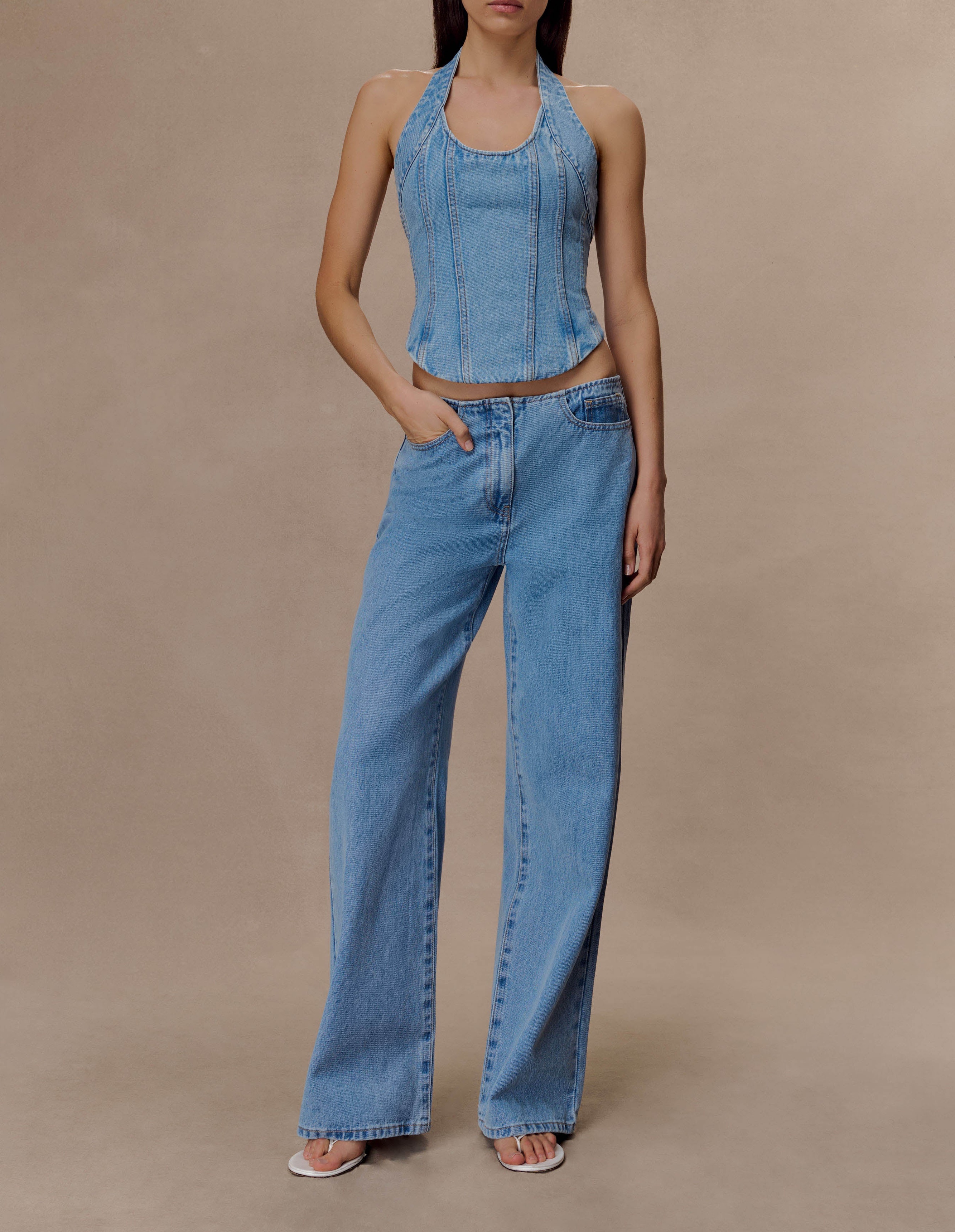 Blue Mid Rise Denim Jeans
