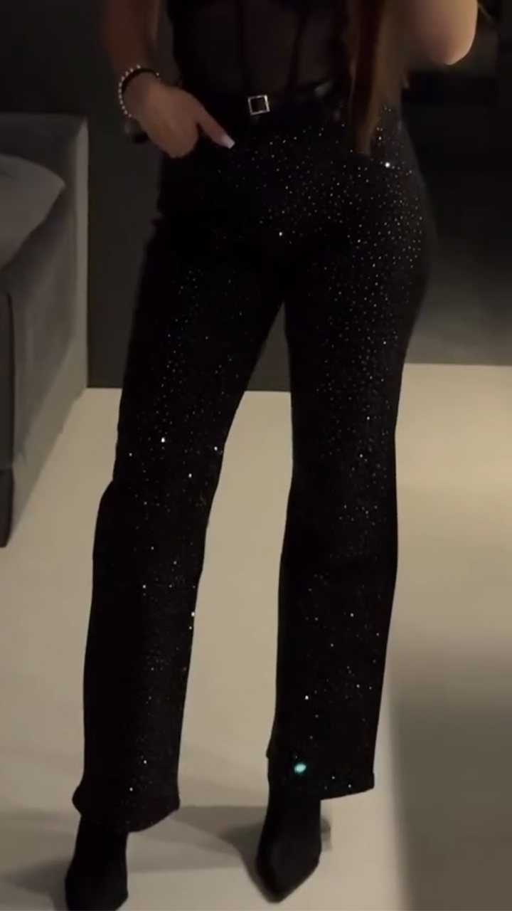 Women Hot Stamping Rhinestone Casual Pants