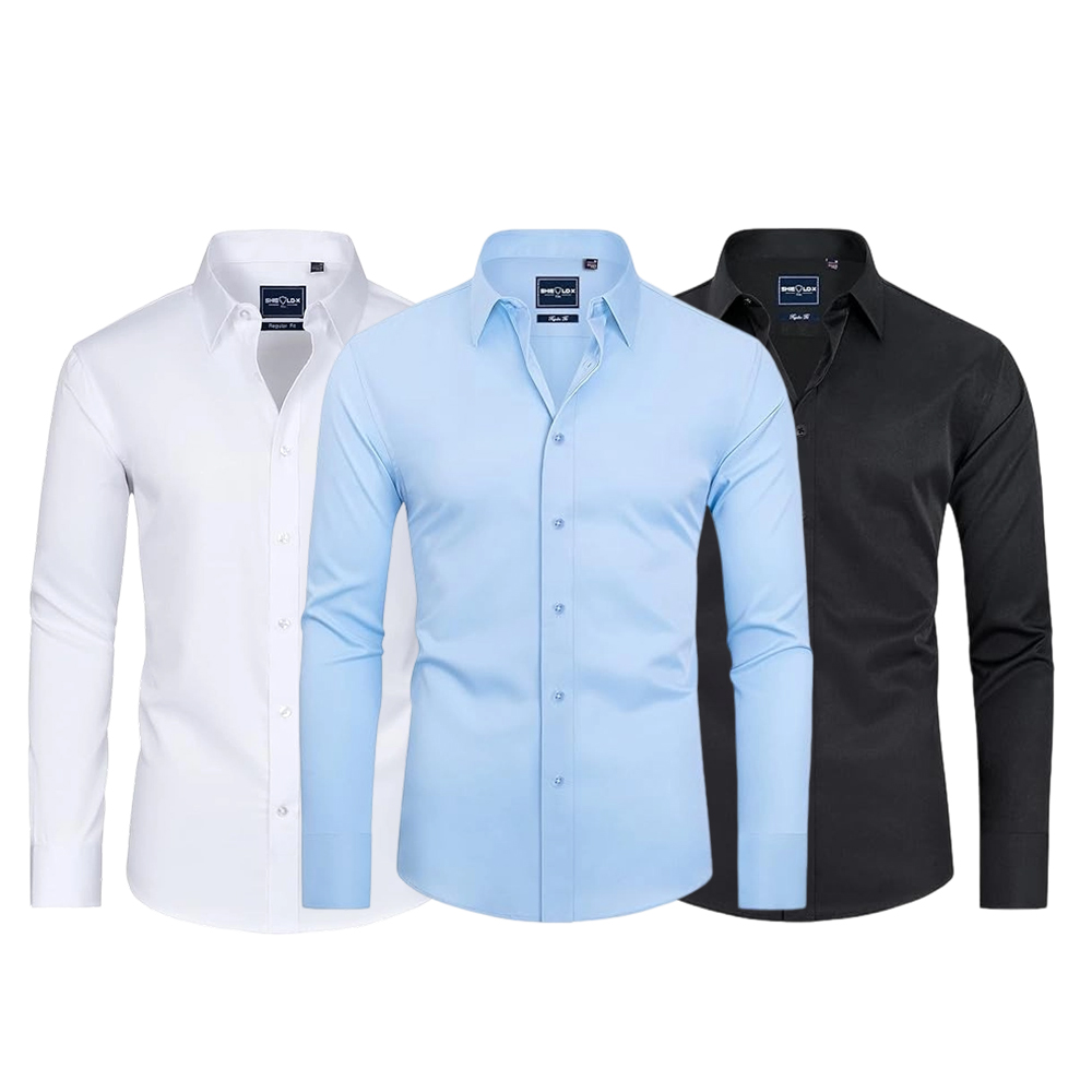 Men Long Sleeve Stretch Stain Proof Wrinkle Free Button Down Shirts Formal Shirts