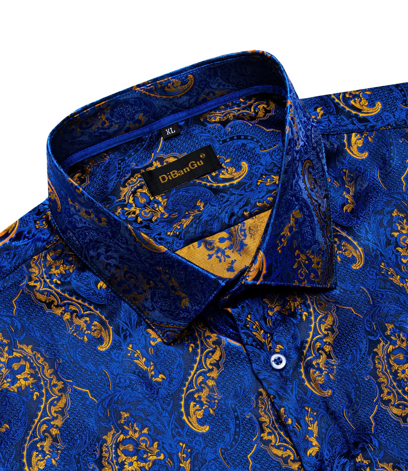 Men's Paisley Dress Shirt Long Sleeve Wrinkle Free Button Down Cowboy Shirts - Gold&blue&paisley