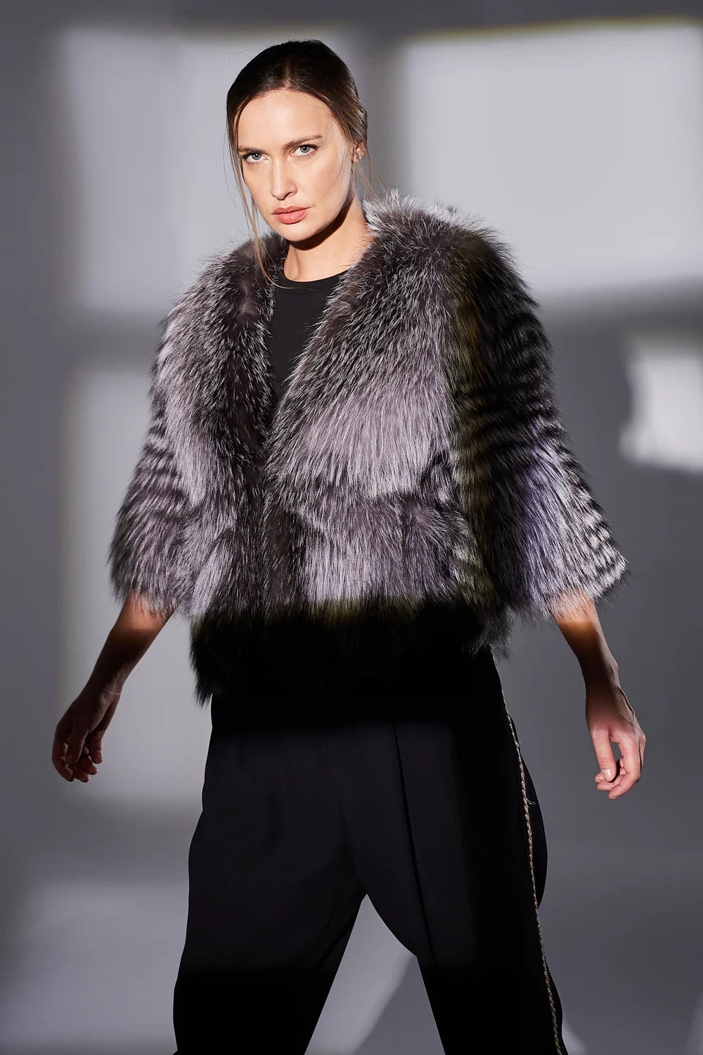 Haină din Blană Naturală de Vulpe, Femei, Silver 267