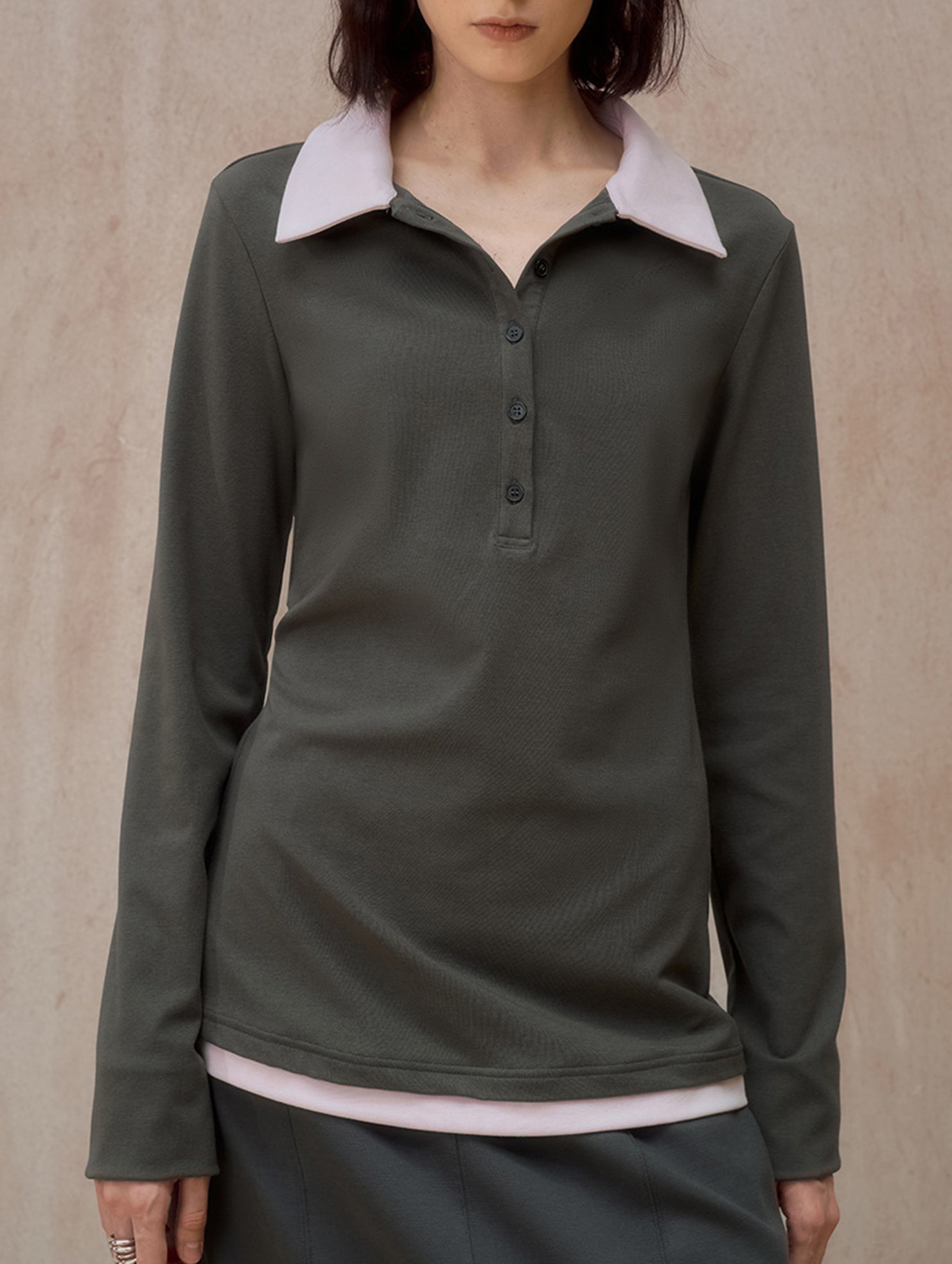 Color Block Faux Two Piece Polo Tee_CWTTL01218