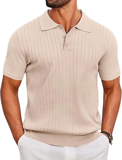 Men's Knit Polo Shirts Short Sleeve Ribbed Knitted Shirt Summer Lightweight Casual Golf Shirts