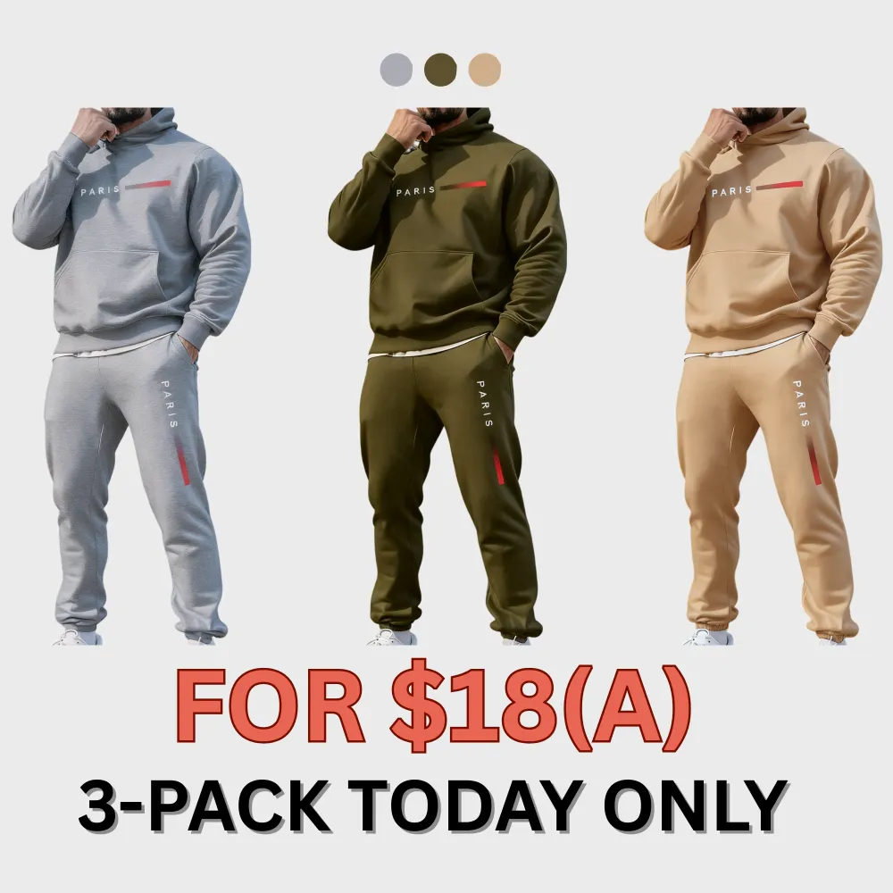 Men's Paris Letter Printed Hoodie Set - Fall & Winter Casual