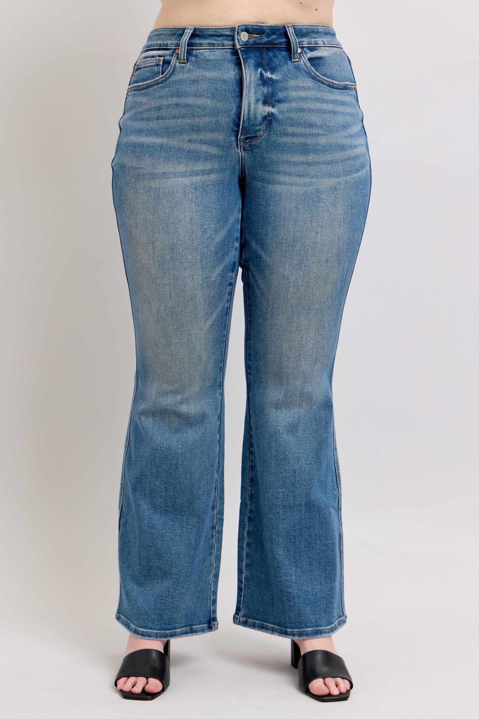 Blue Full Size Tummy Control Vintage Wash Jeans