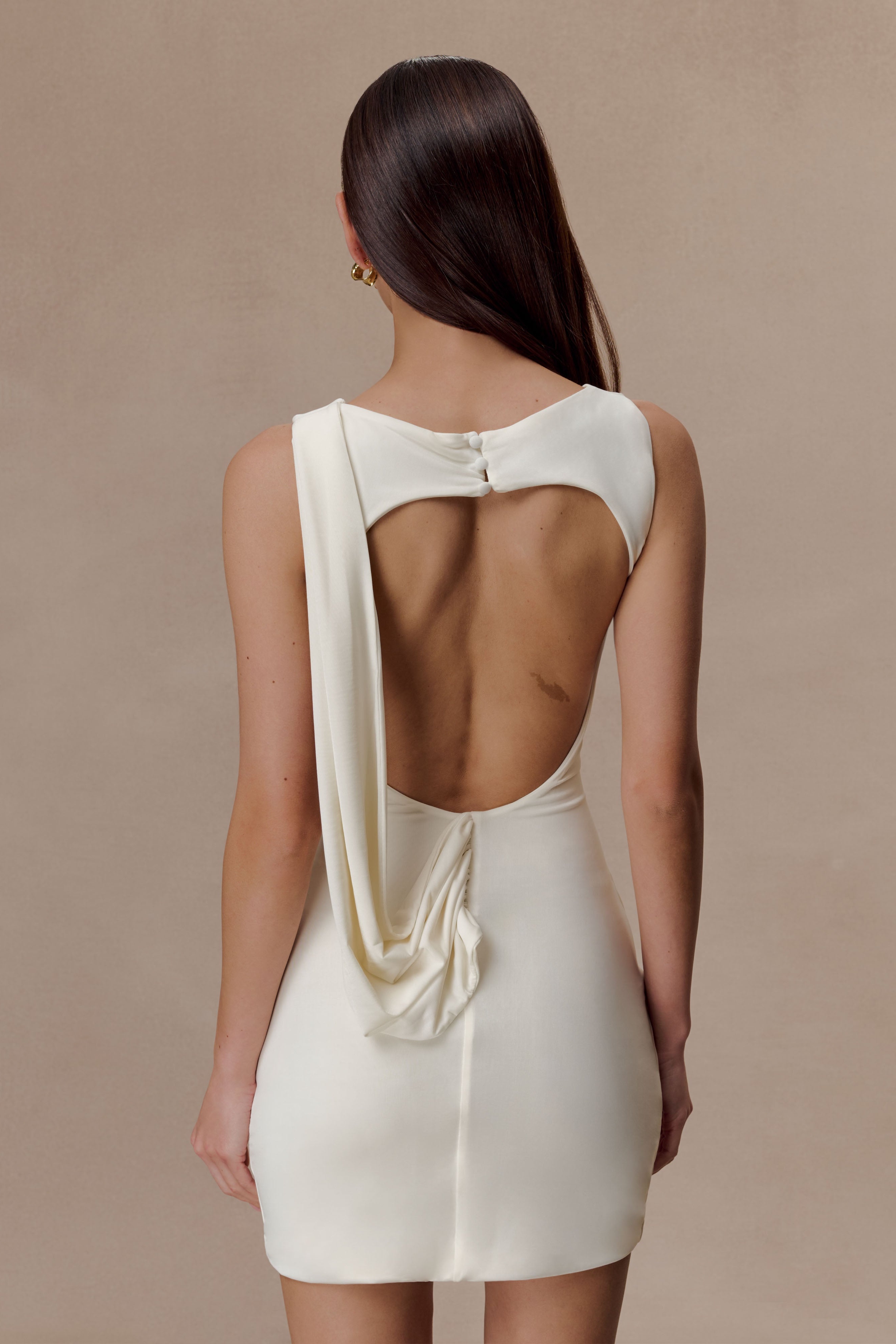 Ivory Slinky Drape Mini Dress