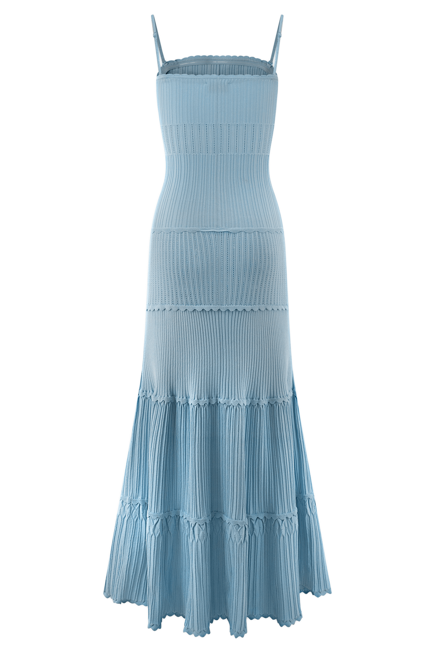 Blue Pointelle Knit Maxi Dress