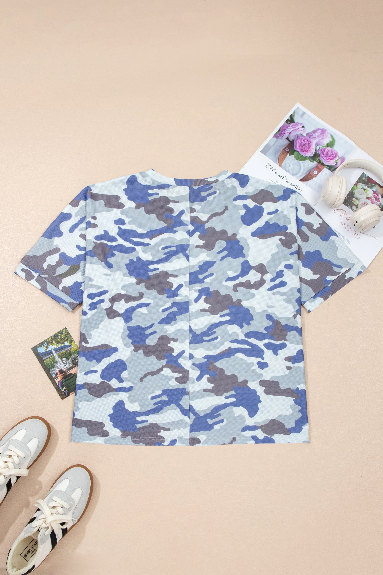 Gray Plus Size Camouflage Print Textured Casual Tee