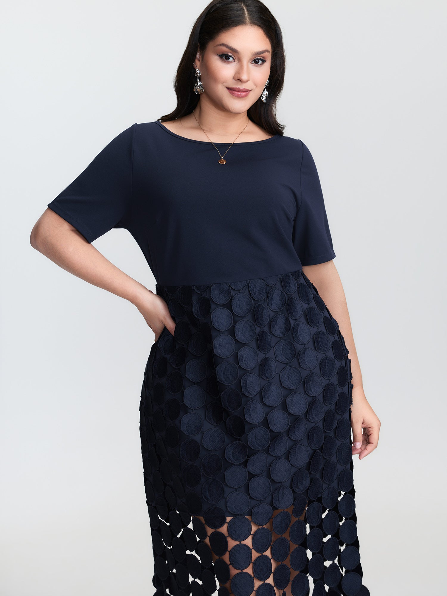 Lace Trim Tassels Stretchy Waist Midi Dress