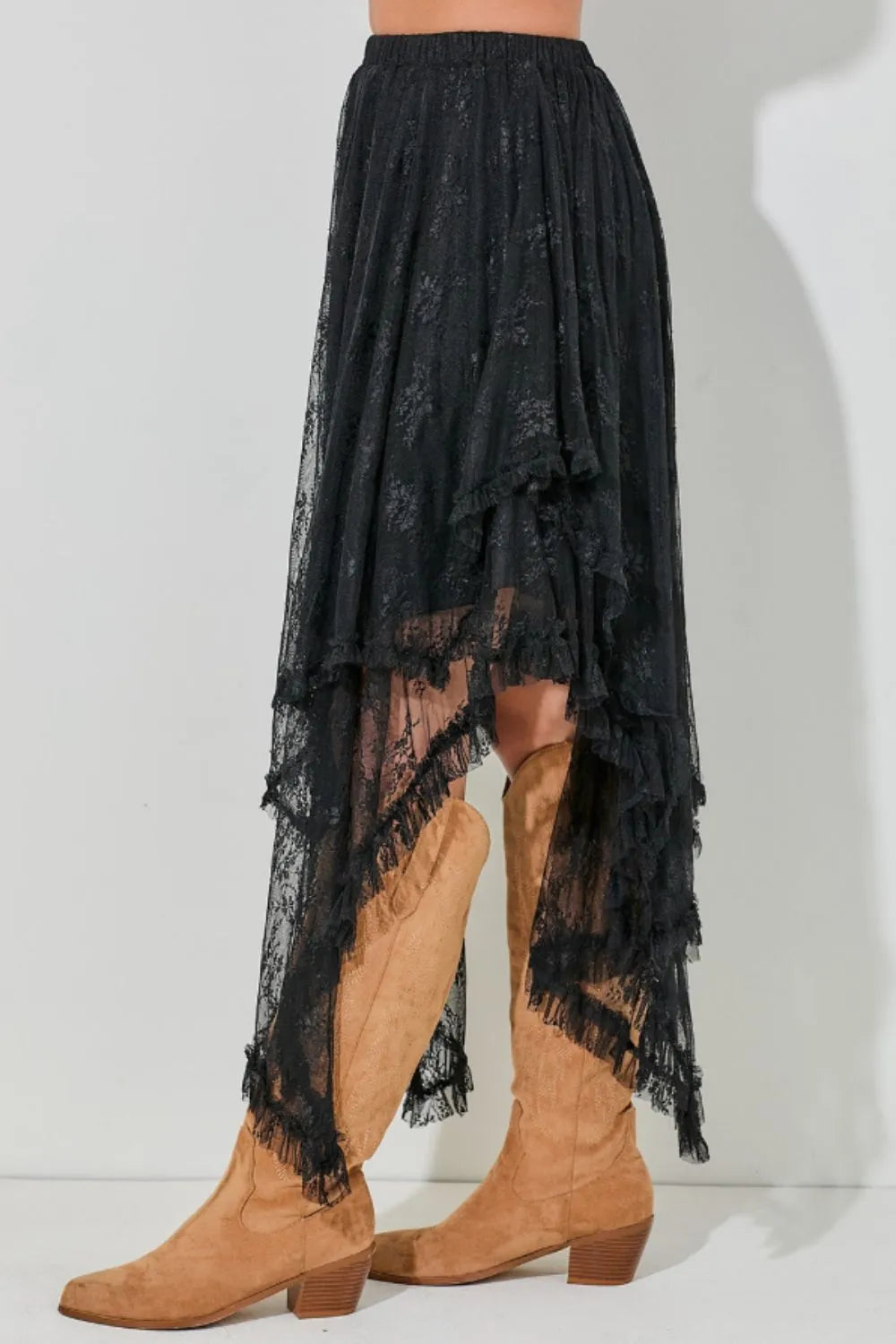 Elastic Waist Asymmetrical Lace Skirt