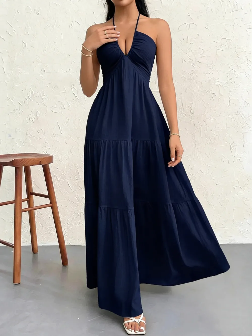 Women's Casual Fashion Solid Color Dresses V-Neck Sleeveless Dresses