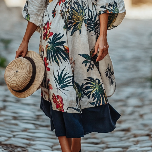 Vintage Loose Linen Patchwork Dress ccf2