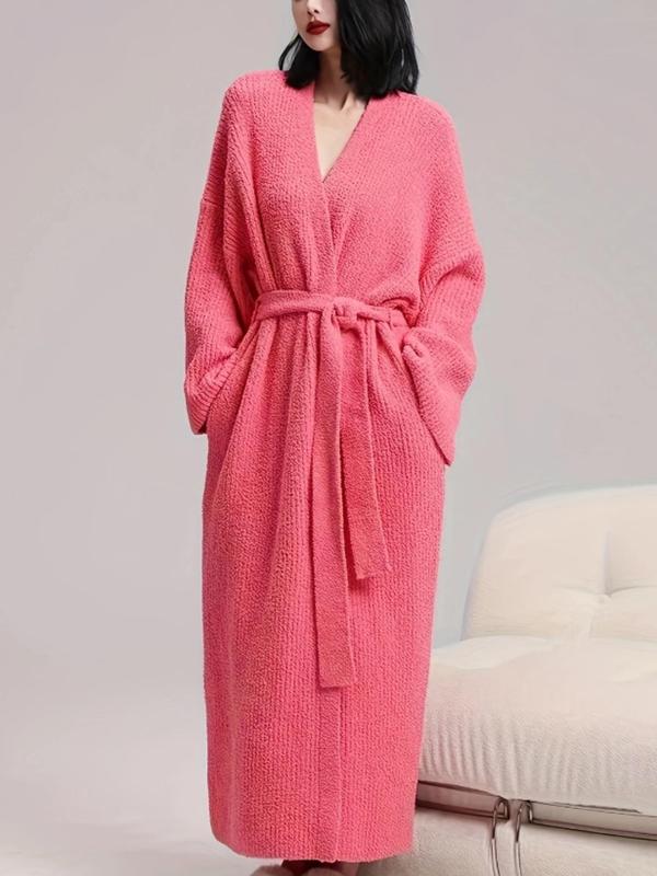 Women’s Plush Long Robe – Heavyweight Warm Flannel Lounge Robe with Tie Belt