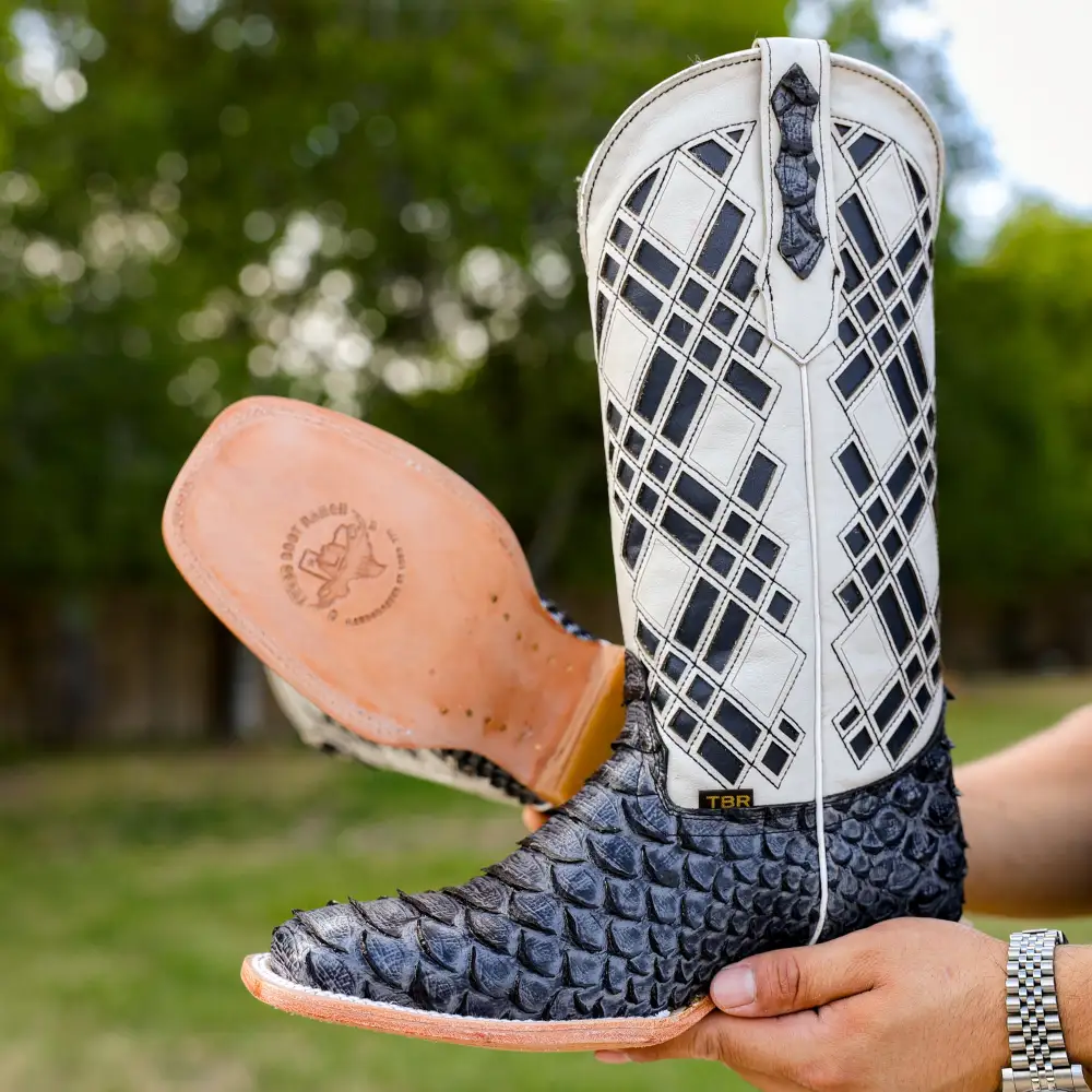 Blue Jean Python Leather Boots - Square Toe