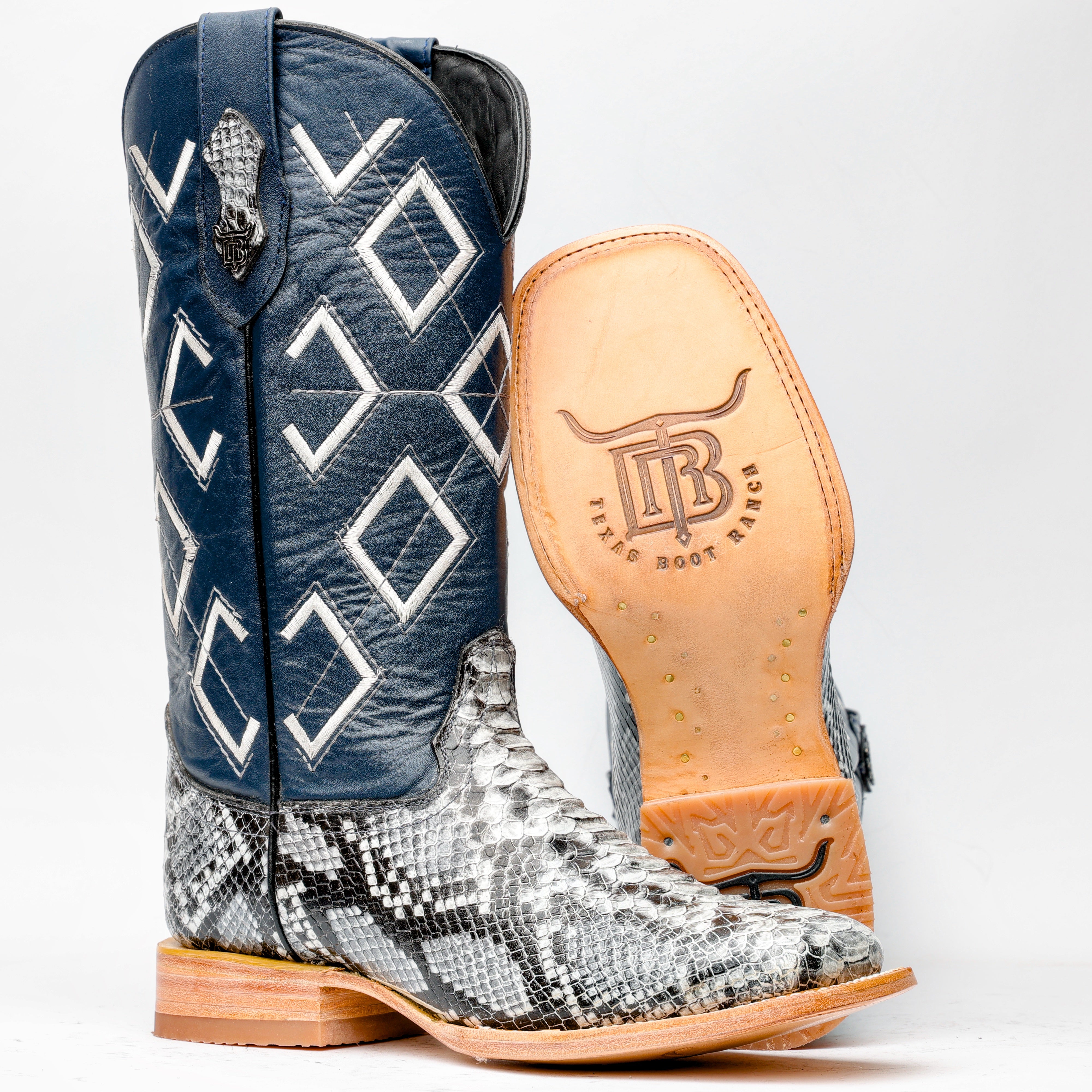 Natural Python Leather Boots - Square Toe