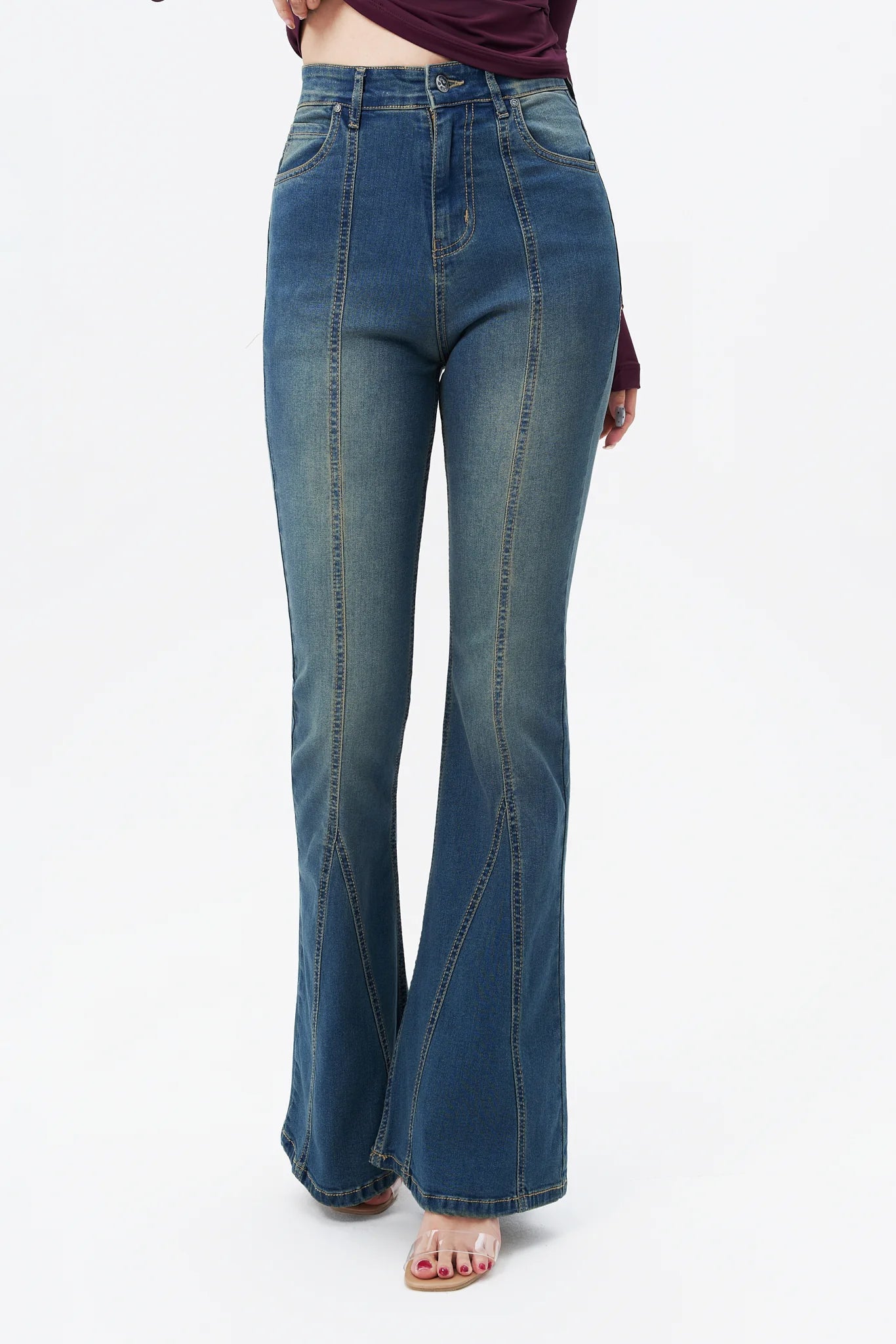 Bohemian Feels Raw Hem Stretch Flare Jeans