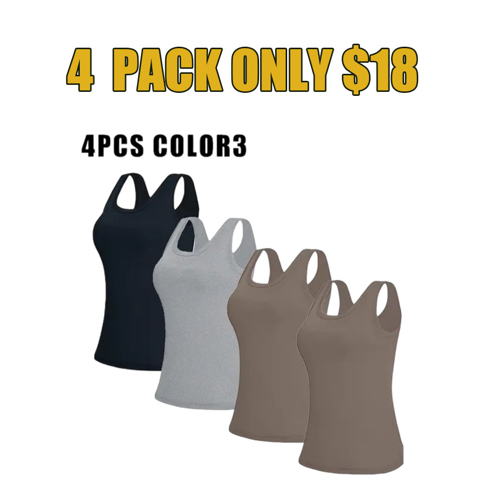 6 Pack Women Summer Stretch Slim Round Neck Ribbed Tank Basic Solid Top