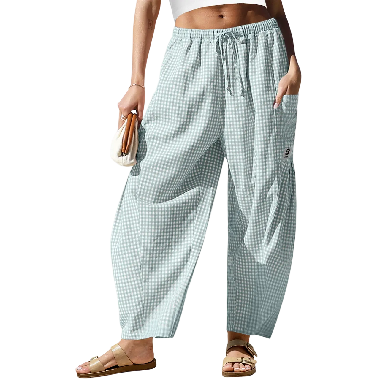 Women’s Wide-Leg Gingham Striped Pants – Comfy, Casual & Stylish for All Occasions
