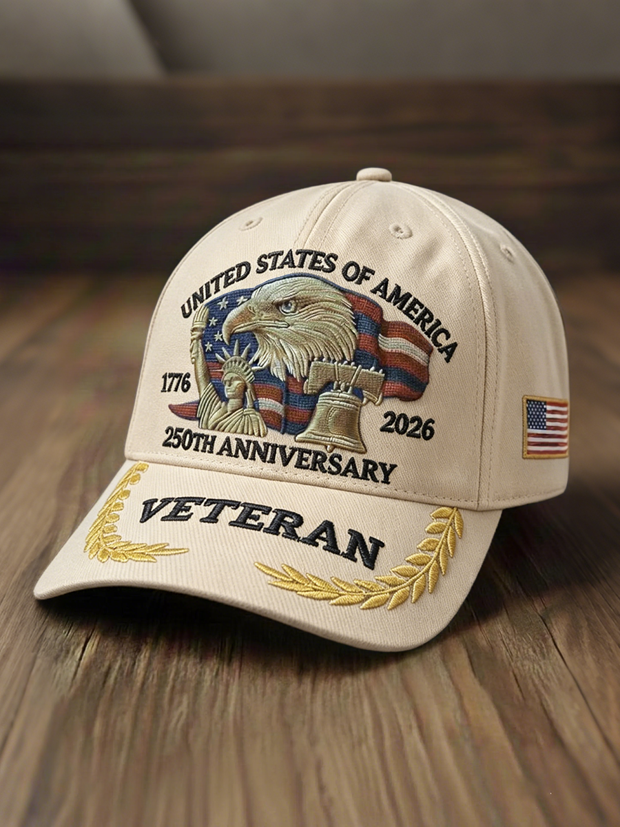 USA 250th Anniversary Veteran Embroidered Bald Eagle Patriotic Hat